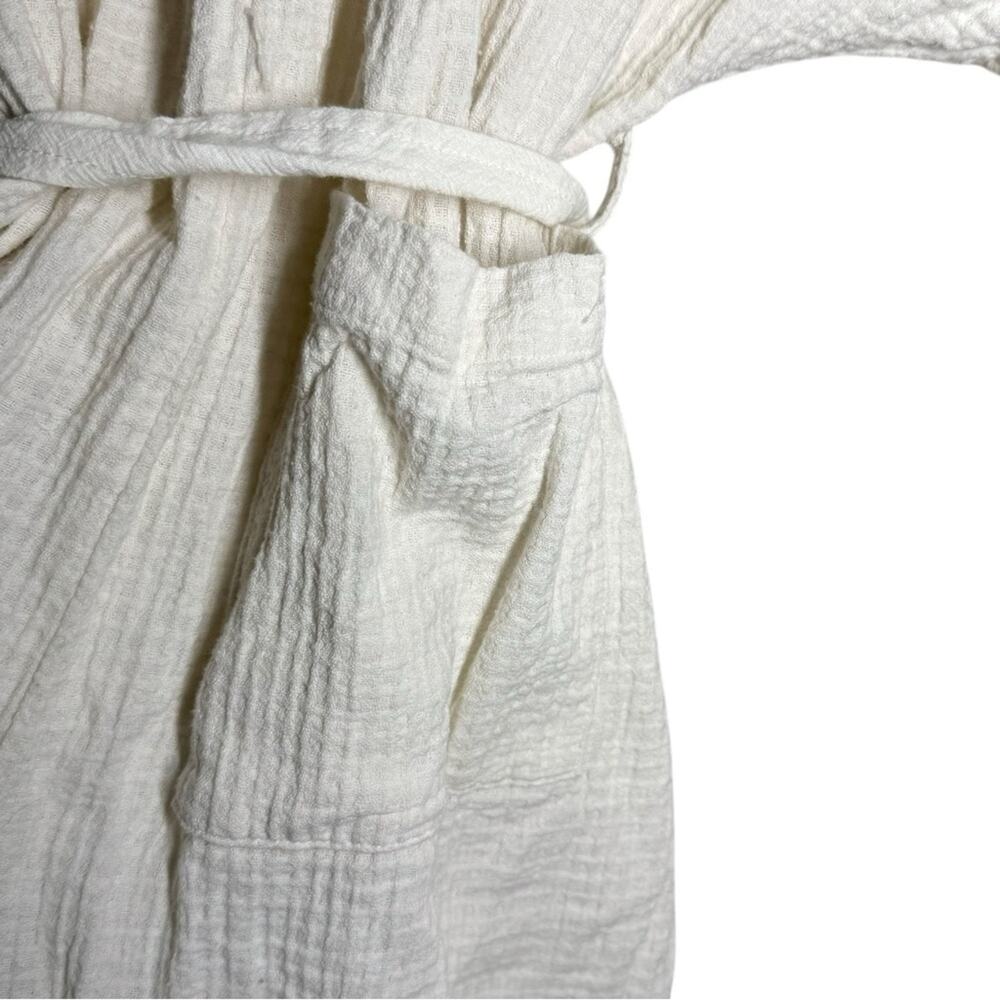 Free People Cream Ivory Waffle Relaxed V Neck Tie Waist Emeri Romper - Medium - Picture 11 of 12